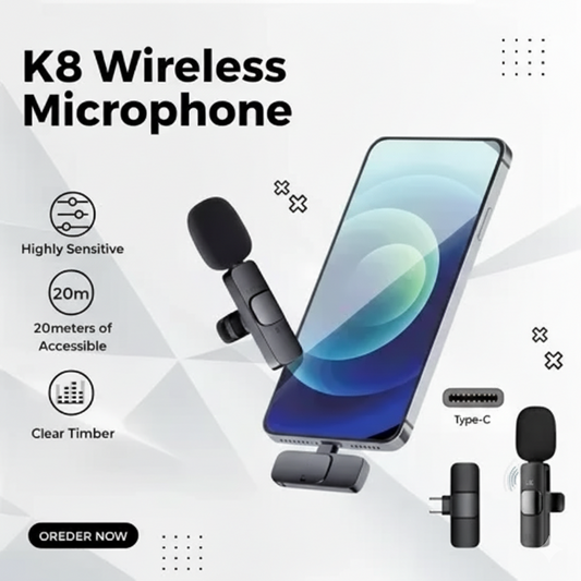 K8 Wireless Collar Microphone for Android (Type-C) – Noise Reduction Lavalier Mic for YouTube, Vlogging & Podcast Recording