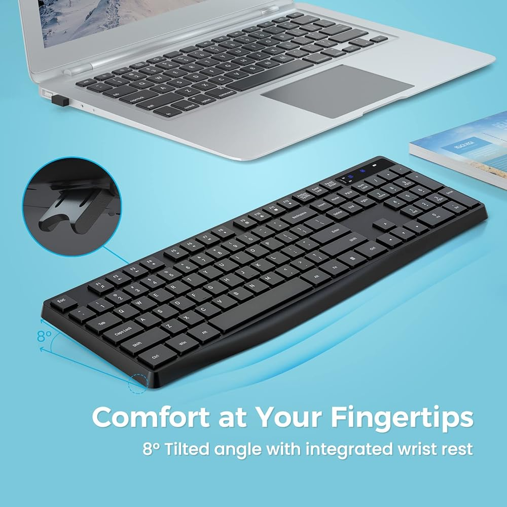 Wireless Keyboard PC230A Slim 2.4GHz USB Ergonomic Silent Typing Keyboard – Battery Operated