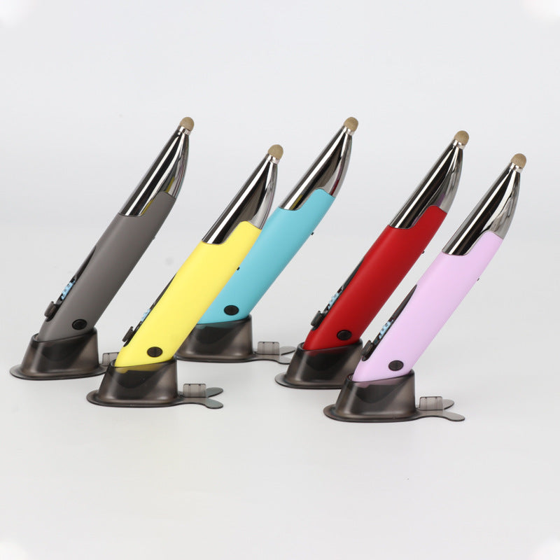 Five colorful pens mouse with metallic accents on a white background