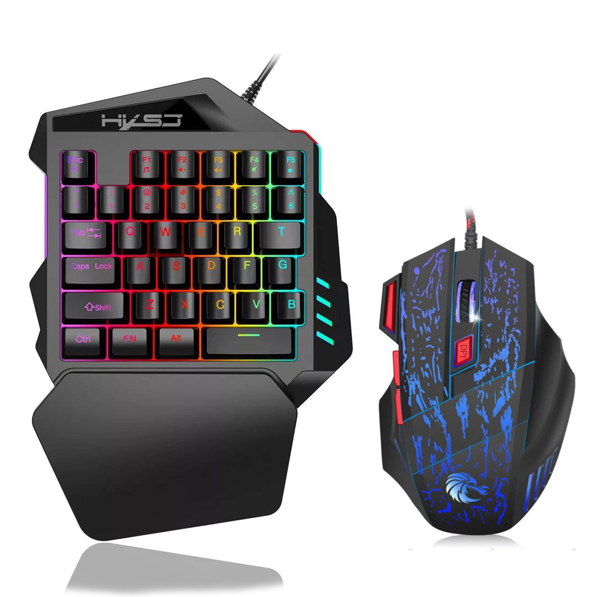 Gaming keyboard and mouse set with RGB lighting on a white background