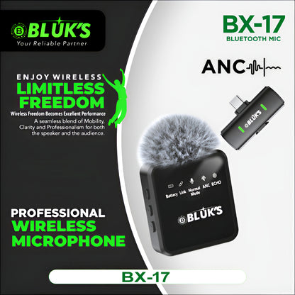 BLUK’S BX-17 Bluetooth Wireless Lavalier Microphone – ANC Lapel Mic for Vlogging & Live Streaming