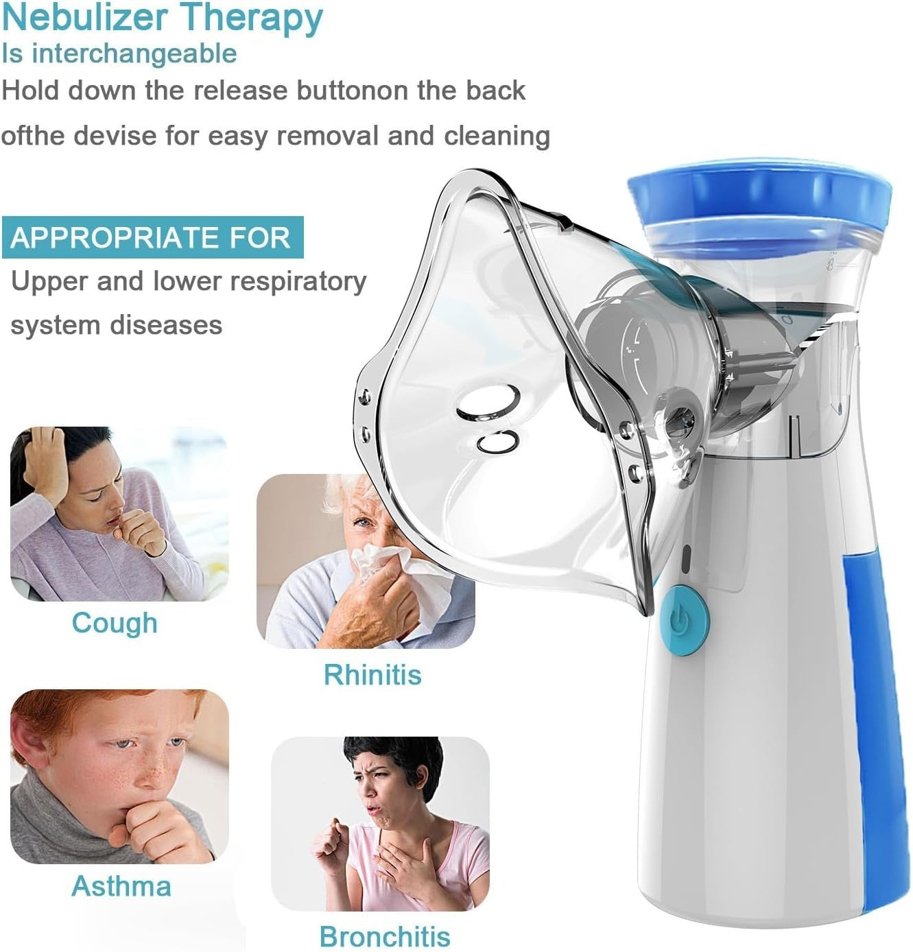 Portable Mesh Nebulizer USB & Battery Operated – Mini Personal Inhaler with Mask for Efficient Respiratory Care