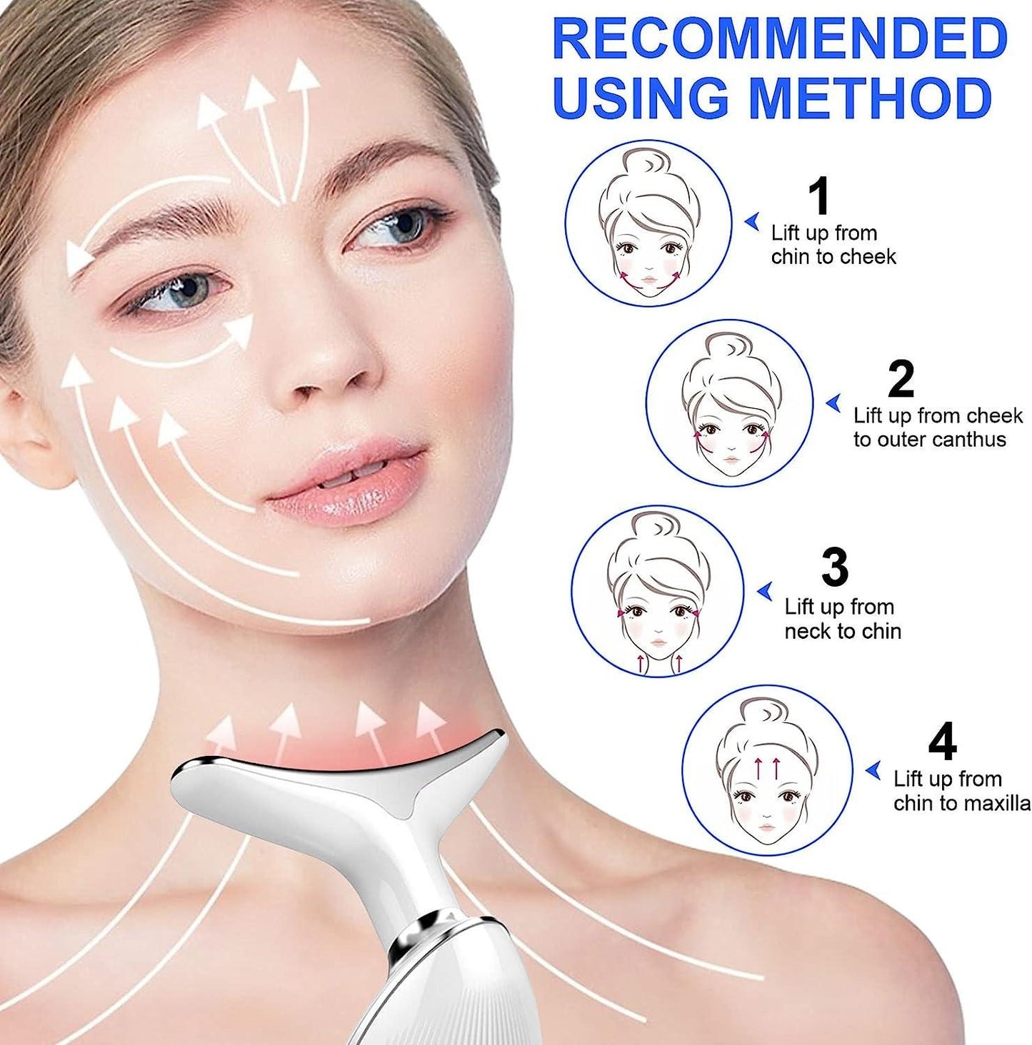 EMS Face Lifting Massager with Red Light Therapy – Anti-Wrinkle Microcurrent Facial, Neck & Eye Vibrating Massage Device