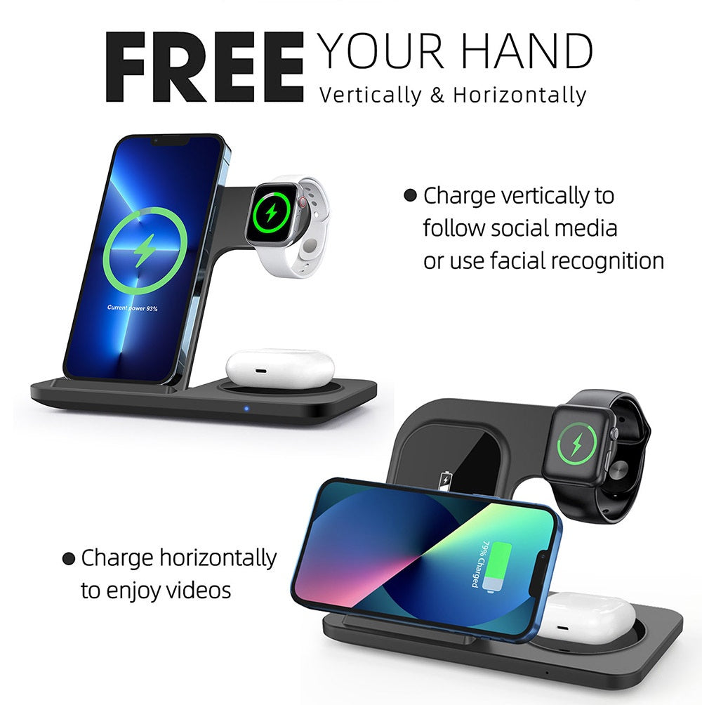 15W Foldable 3-in-1 Wireless Fast Charger for Phone, Watch & Earbuds
