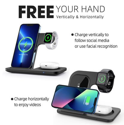 15W Foldable 3-in-1 Wireless Fast Charger for Phone, Watch & Earbuds