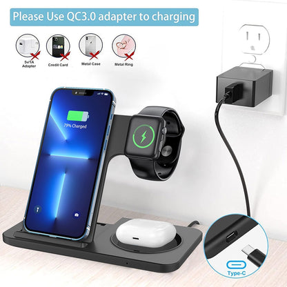 15W Foldable 3-in-1 Wireless Fast Charger for Phone, Watch & Earbuds