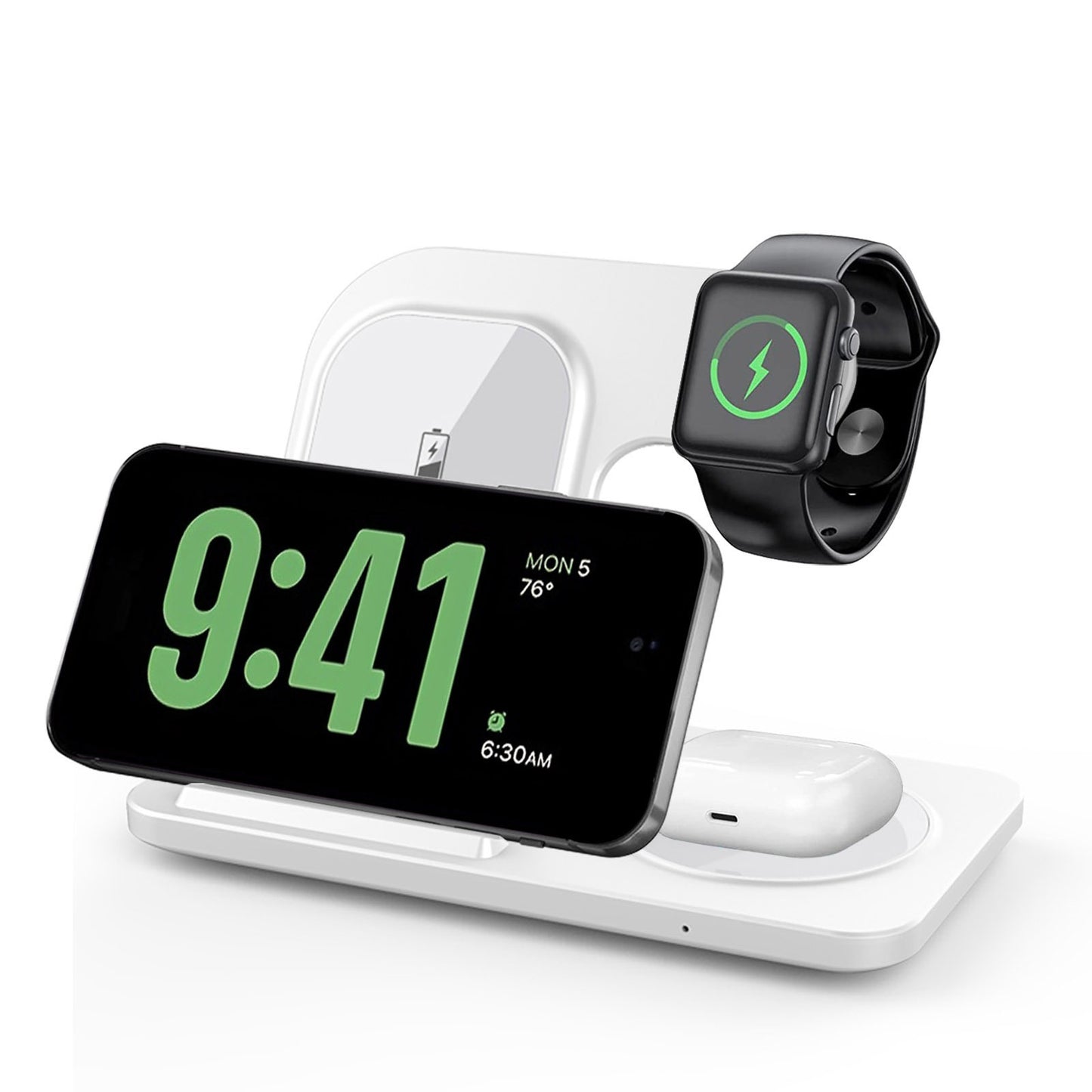 15W Foldable 3-in-1 Wireless Fast Charger for Phone, Watch & Earbuds