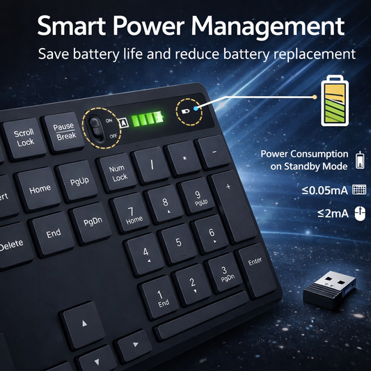Wireless Keyboard PC230A Slim 2.4GHz USB Ergonomic Silent Typing Keyboard – Battery Operated