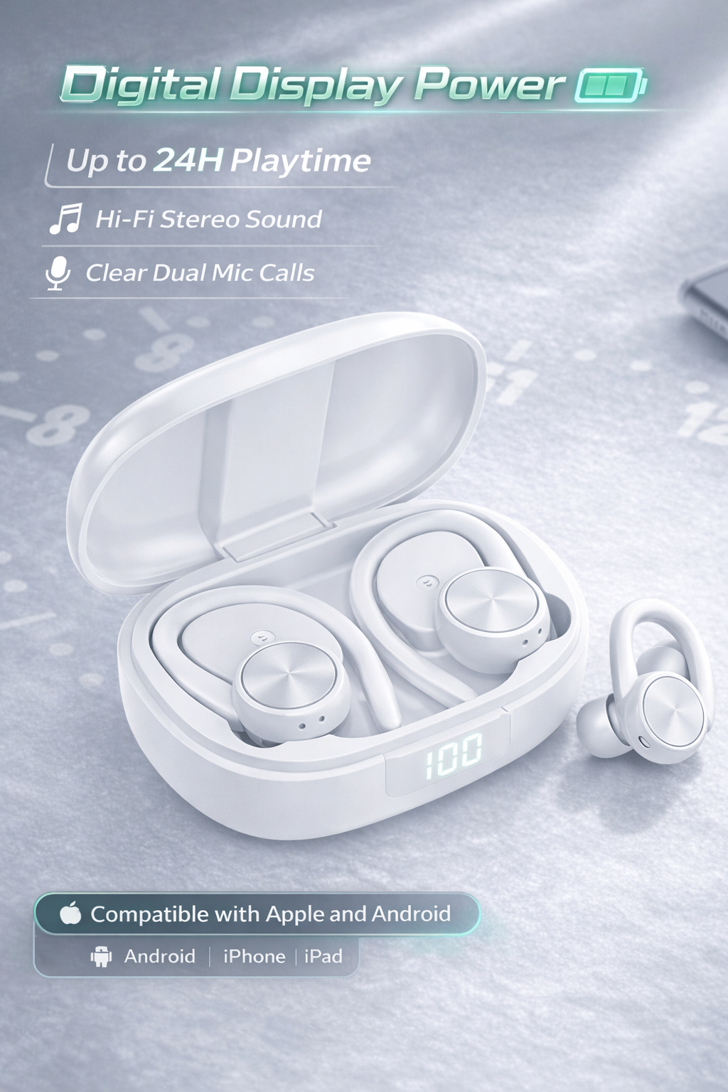 R200 TWS Bluetooth Earbuds for Sports – Smart Digital Display & Long Battery Life