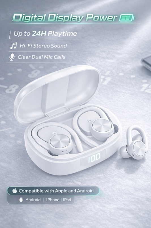R200 TWS Bluetooth Earbuds for Sports – Smart Digital Display & Long Battery Life