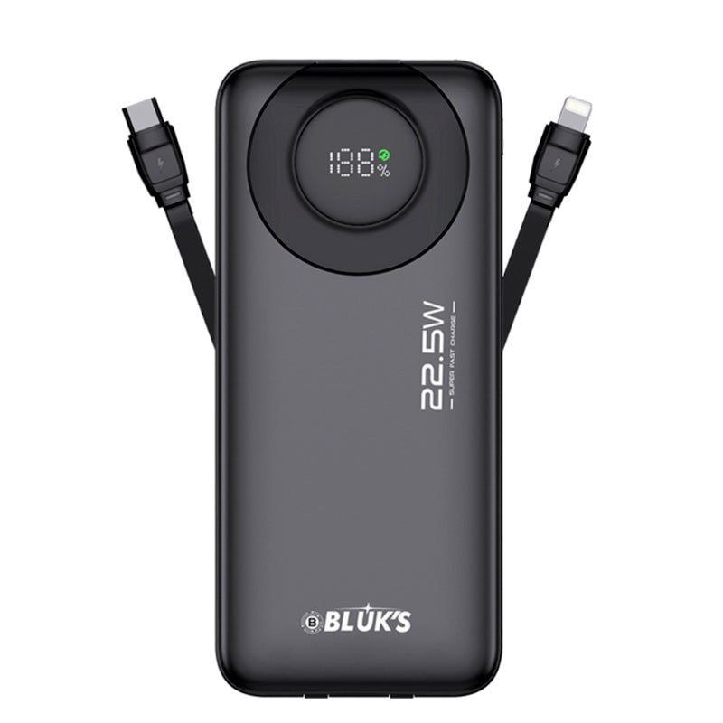 BX-306 20000mAh SwiftCharge Power Bank – 22.5W Fast Charging, PD & QC 3.0, Type-C & Lightning Built-in Cables, Digital Battery Display